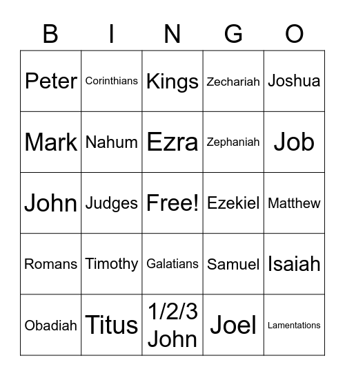 Bible Bingo Sunday Bingo Card