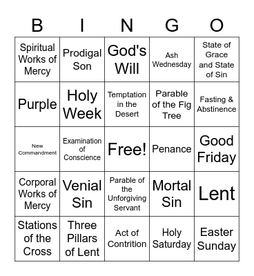 Lent Bingo Card