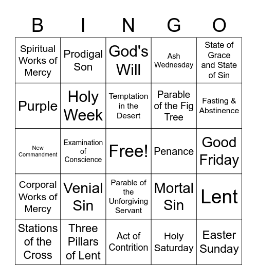 Lent Bingo Card