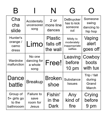Prom 2022 Bingo Card