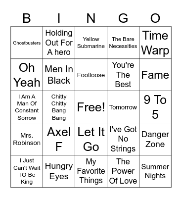 Songs From The Movies Bingo Card