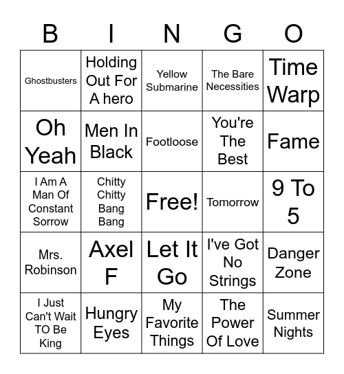 Songs From The Movies Bingo Card