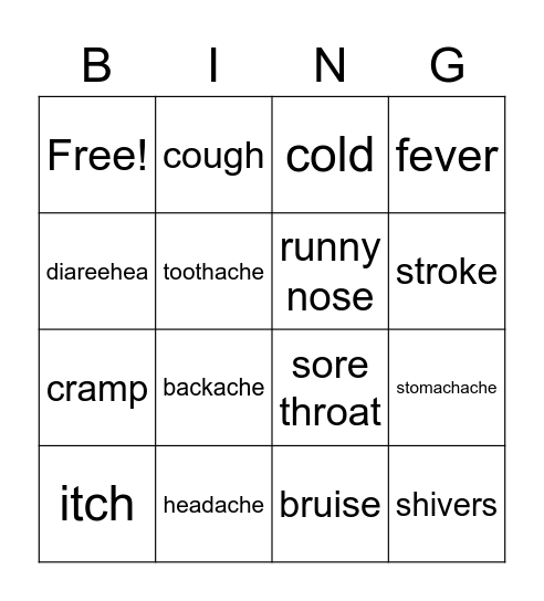 Illness Bingo Card
