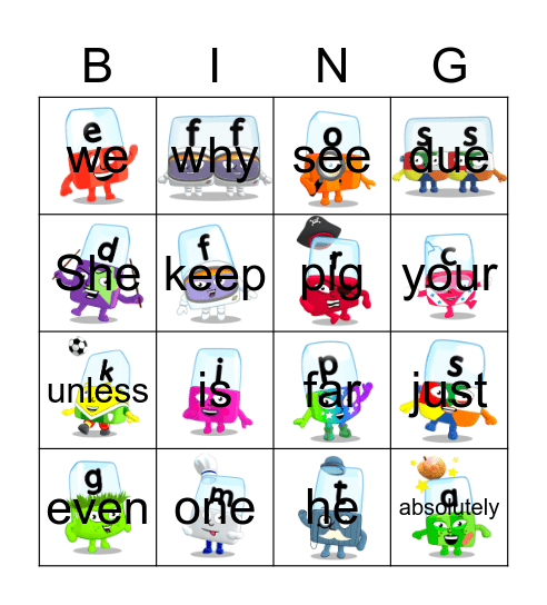 Alphablocks Phase 2 Bingo Card