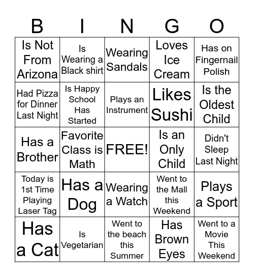 NCL Class of 2019 Bingo Card