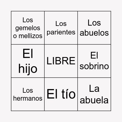 La familia Bingo Card