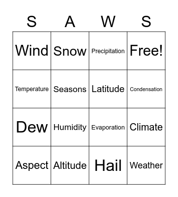 Weather Bingo Card