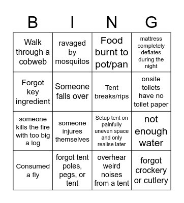 Camping Bing Bingo Card