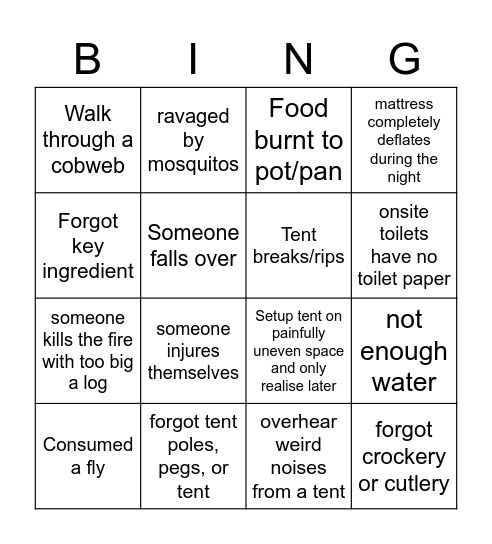 Camping Bing Bingo Card