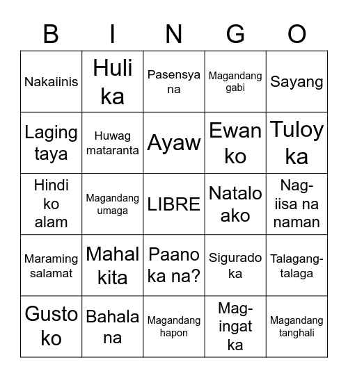 MGA KARANIWANG KATAWAGAN Bingo Card