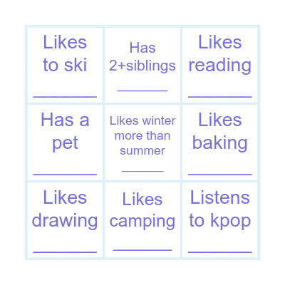 Getting to know you Bingo Card