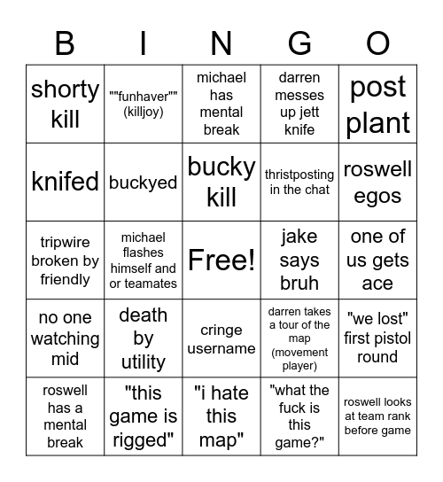 vlaorant Bingo Card