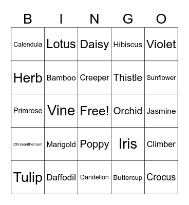 Types of Flowers and Plants Bingo Card