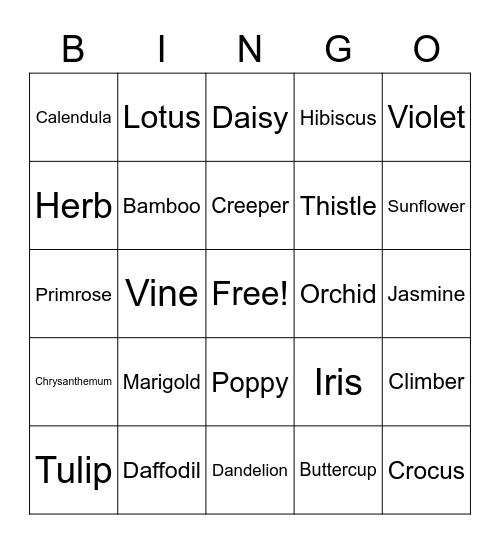 Types of Flowers and Plants Bingo Card
