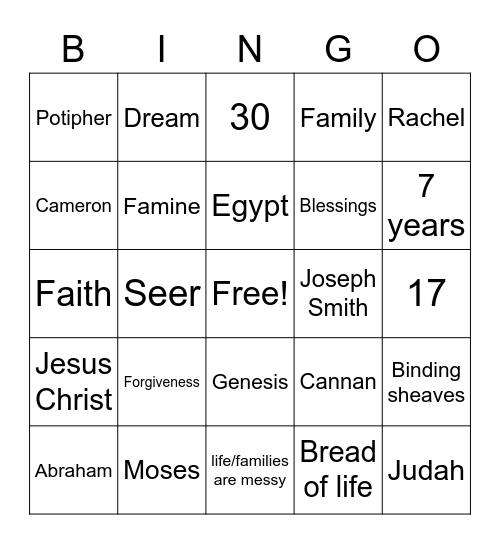 Joseph Bingo Card