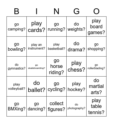 Would you like to__________, and why? Bingo Card