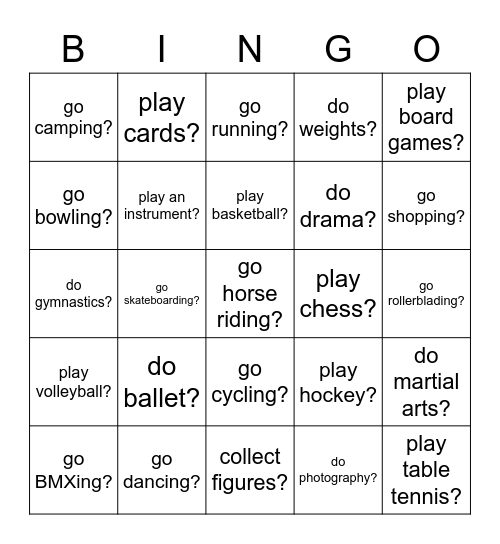 Would you like to__________, and why? Bingo Card