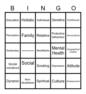 Better Health Bingo Card