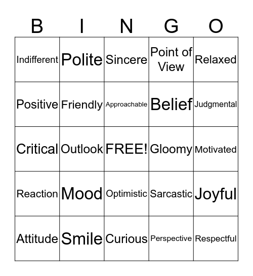 Attitude Bingo Card