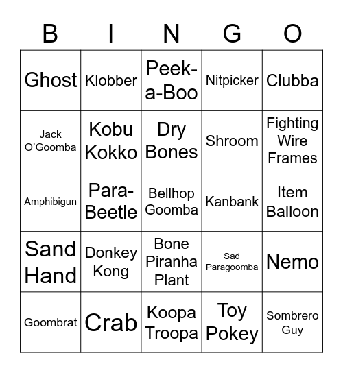 Lycanroc Round 2 (Mario Enemies) Bingo Card