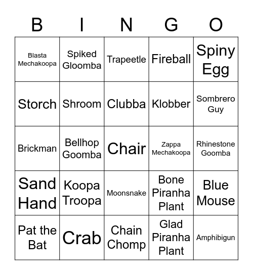 DEVIL Round 2 (Mario Enemies) Bingo Card