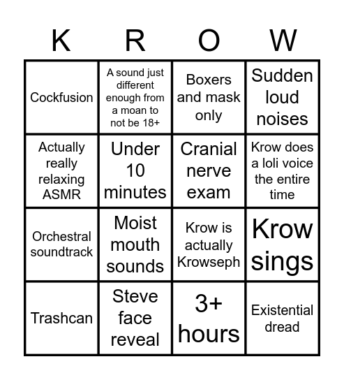 Krow ASMR Bingo Card