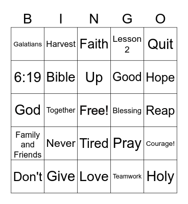 Courage Lesson 2 Bingo Card