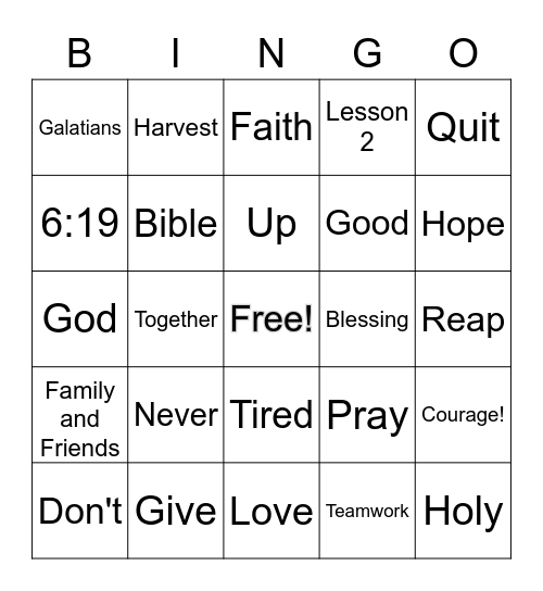 Courage Lesson 2 Bingo Card
