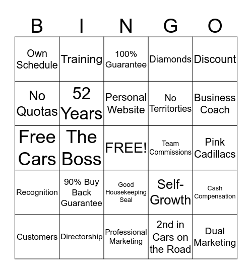 Mary Kay Business Bingo Card