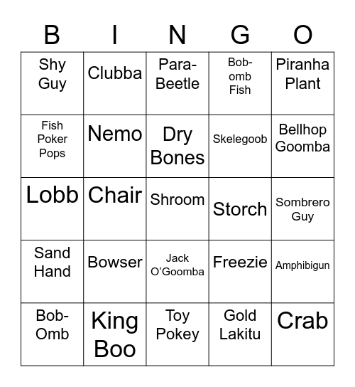 Hunnel Round 1 [Mario Enemies] Bingo Card