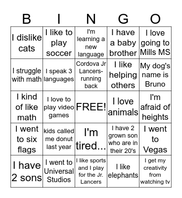 Mrs. Baldwin's  Bingo Card