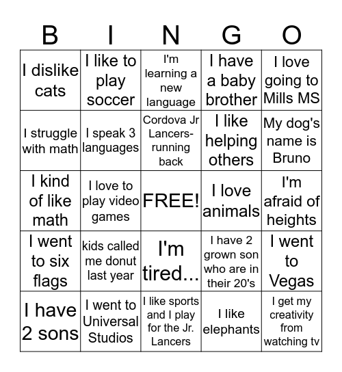 Mrs. Baldwin's  Bingo Card