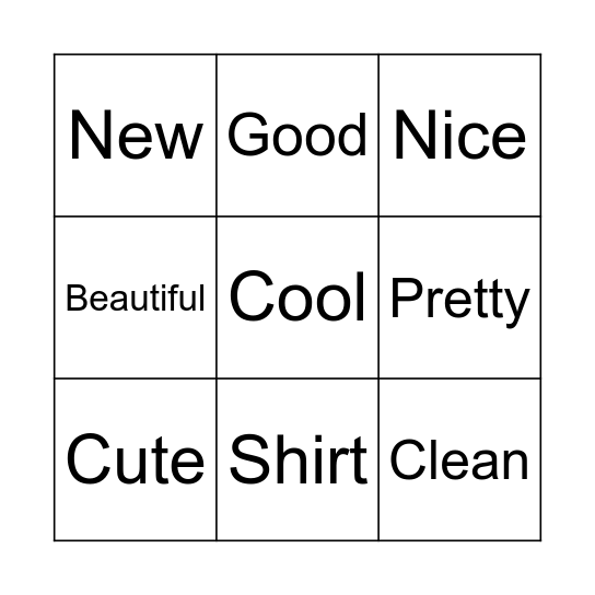 Words Bingo Card