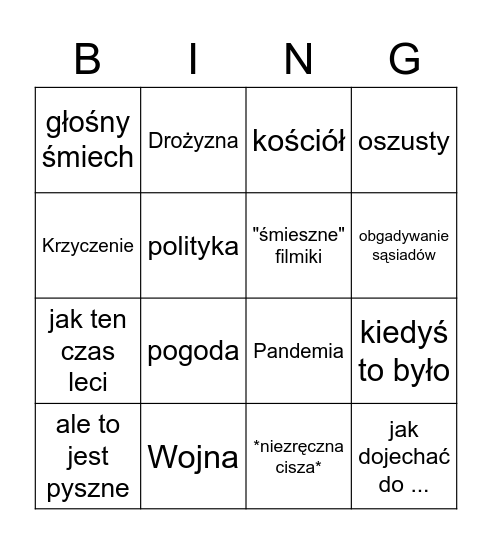 Impreza rodzinna Bingo Card