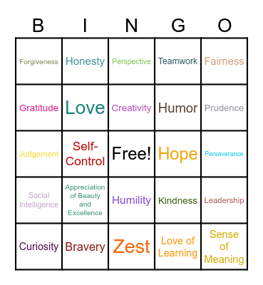 Top Strengths Bingo Card