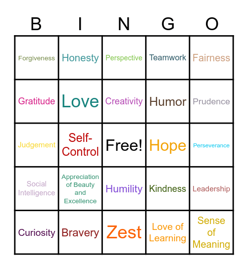 Top Strengths Bingo Card