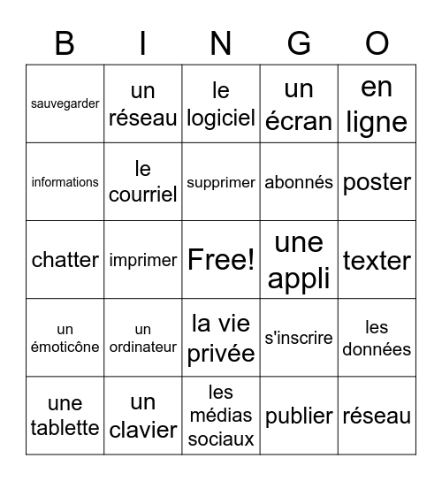 Les Medias Sociaux Bingo Card