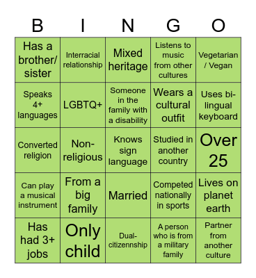 DIVERSITY Bingo Card