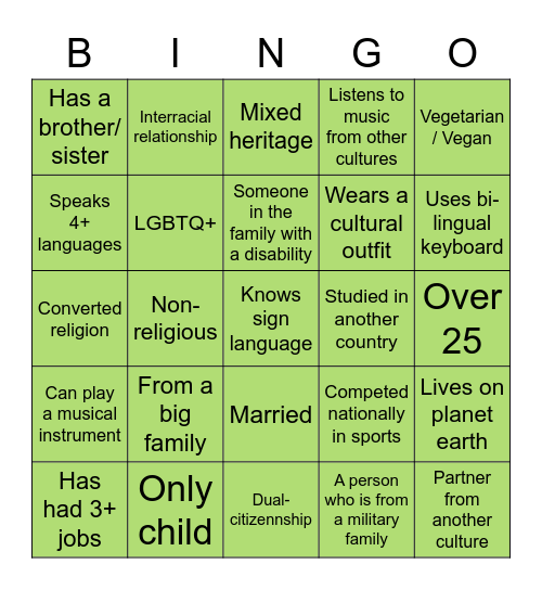 DIVERSITY Bingo Card