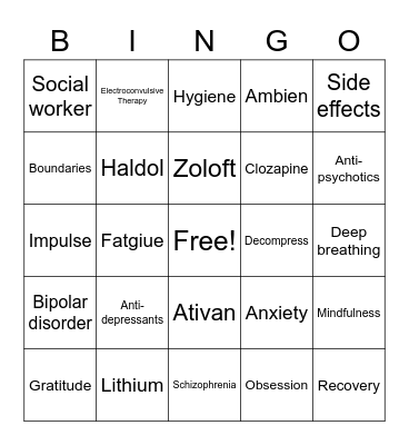 Treatment Mall Bingo Card