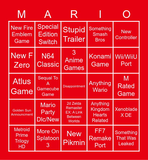 Next Nintendo Direct Bingo Card