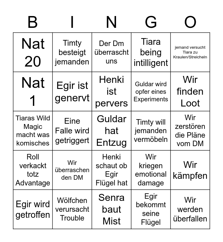 D&D Bingo Card