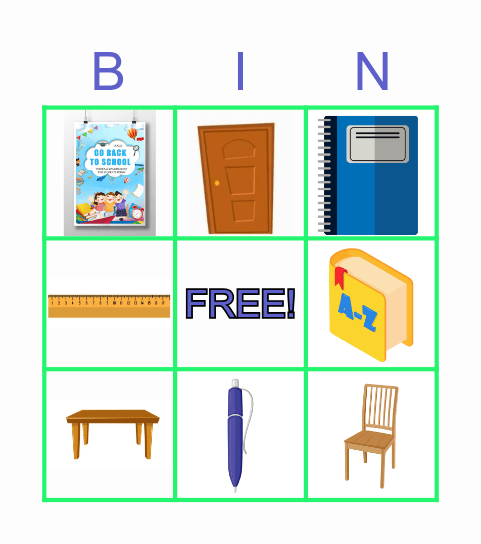 School supplies Bingo Card