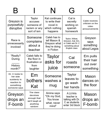 Kat's 2021-2022 Senior Project Bingo Card Bingo Card