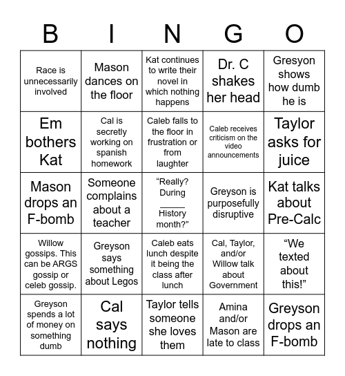 Untitled Bingo Card