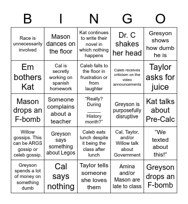Kat's 2021-2022 Senior Project Bingo Card Bingo Card