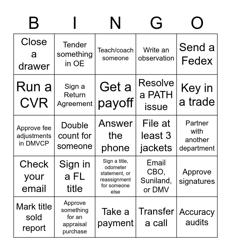 LBOA Bingo Name:___________ Bingo Card