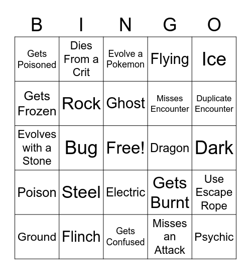 Nuzlocke Bingo Card