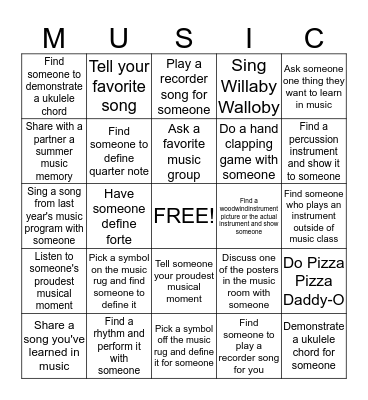 Music Class BINGO Card