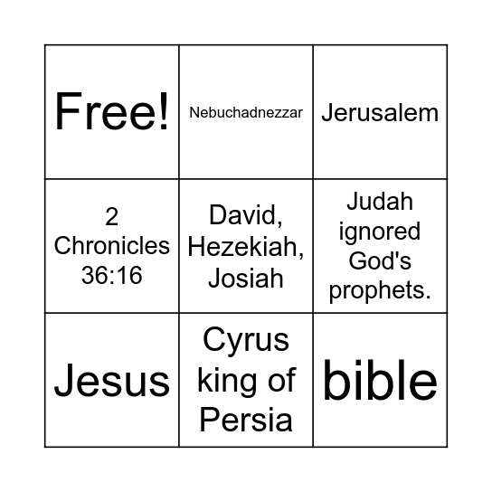 Judah taken Captive Bingo Card